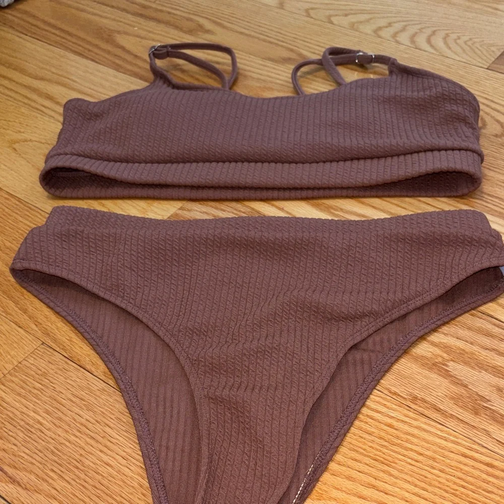 Brown Ribbed Bikini Set - Picture 5 of 6